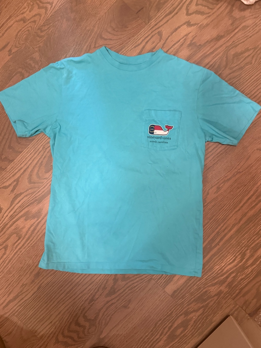 Vineyard Vines North Carolina Whale Pocket Tee - Light Aqua with Red & Navy